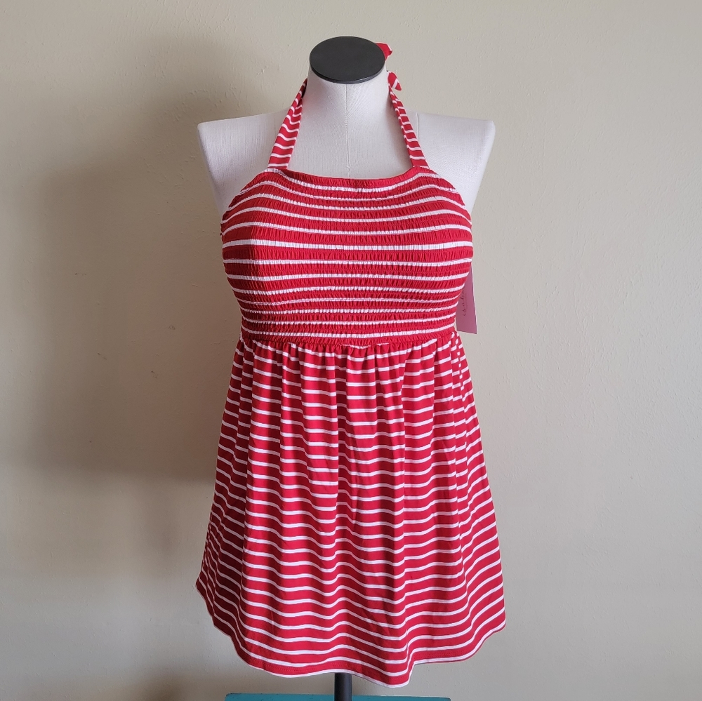 Tie Strap Babydoll  Maternity Top - Red Stripe - Isabel Maternity